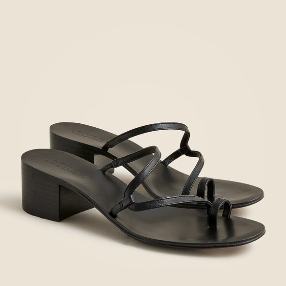 J. Crew Black Toe-Ring Block-Heel Sandals in Leather/NIB/9M - Picture 1 of 11